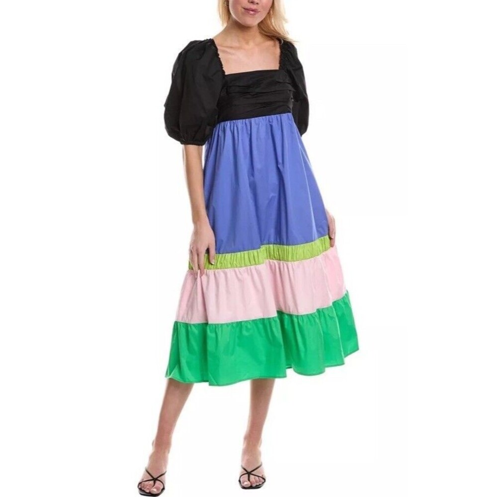 CROSBY by Mollie Burch Colorblock Maxi Dress in Black, Blue, Pink & Green